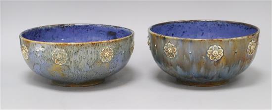 A pair of Royal Doulton blue mottled ground bowls, shape 4737, assistants mark EB
